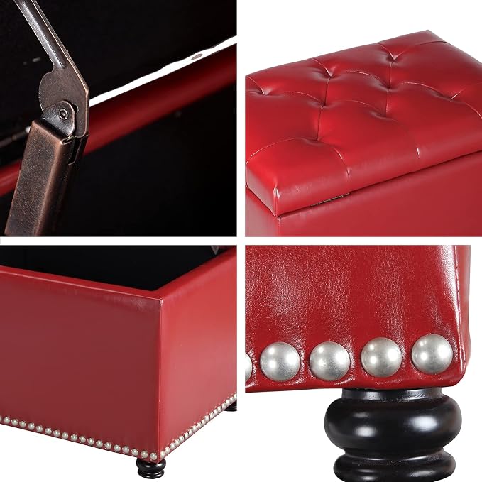 24'' Leather Storage Ottoman Rectangular Foot Rest Stool
