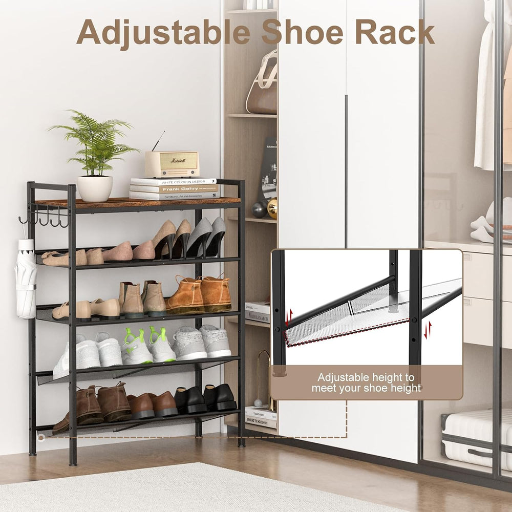 Refrze Shoe Rack for Front Door Entrance, 4 Tier Height-Adjustable Metal Shoe...