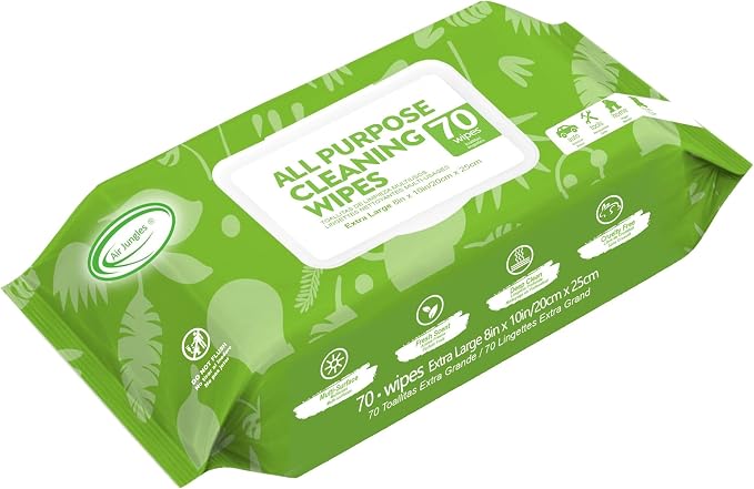 Air Jungles All Purpose Car and Home Cleaning Wipes 70 Count, Extra Large 8" x by AirJungles