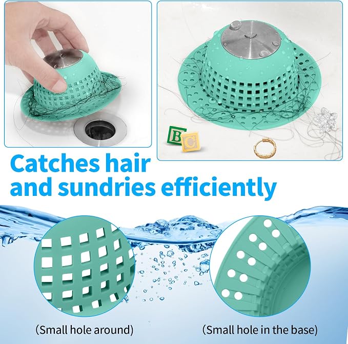 Shower Drain Hair Catcher, Bathtub Drain Cover Foldable Silicone Shower & Tub - Image 5