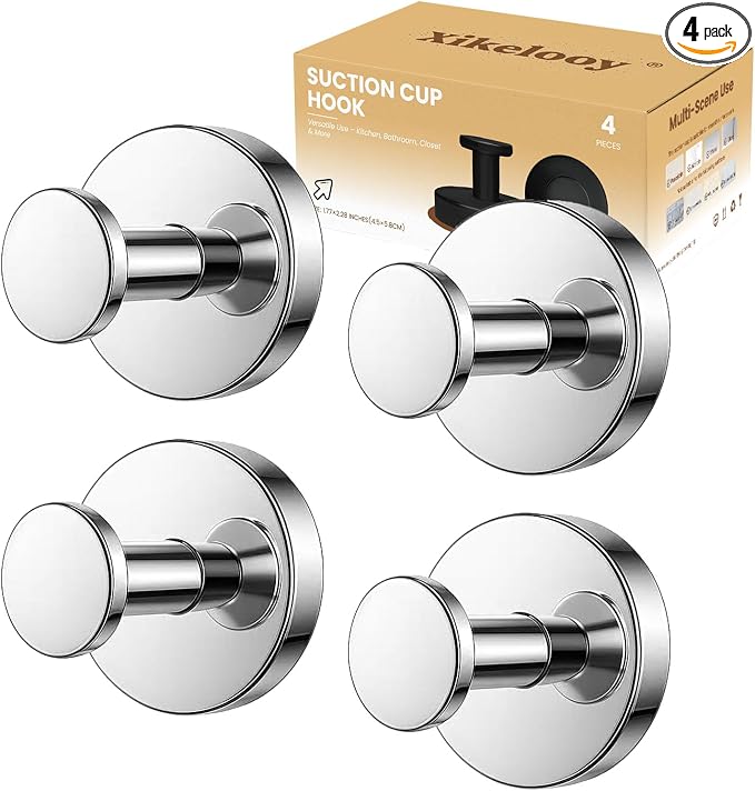 4 Pcs Suction Cup Hooks for Shower，Removable Hooks，Towel Hook，Suction Hook for by Xikelooy