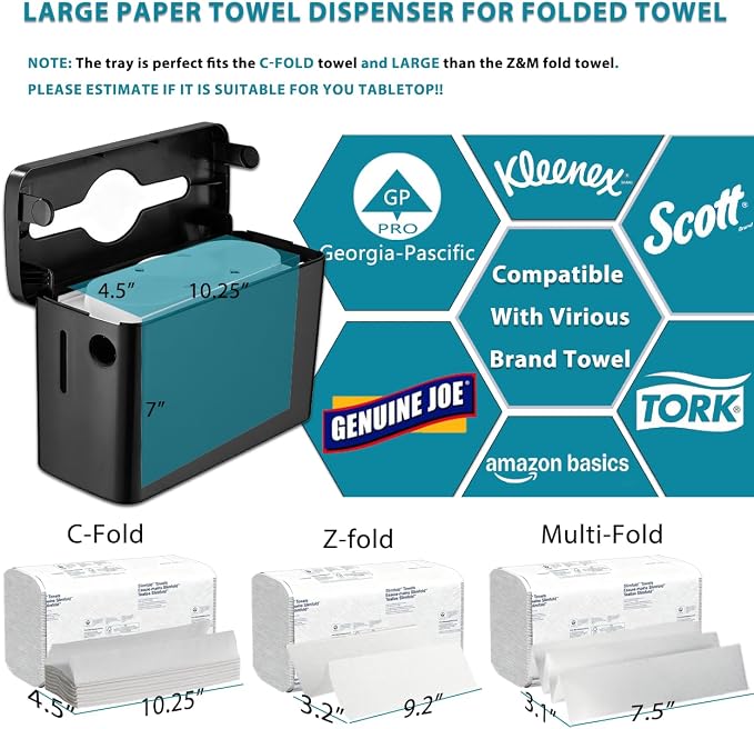 Multifold Paper Towel Dispenser Countertop, Heavy Duty Wide-Design, 300-Sheet - Image 9