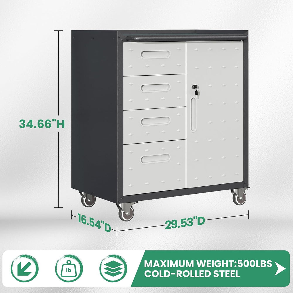 Garage Cabinets,Metal Garage Storage Cabinet with Wheels,Lockable Rolling Too...