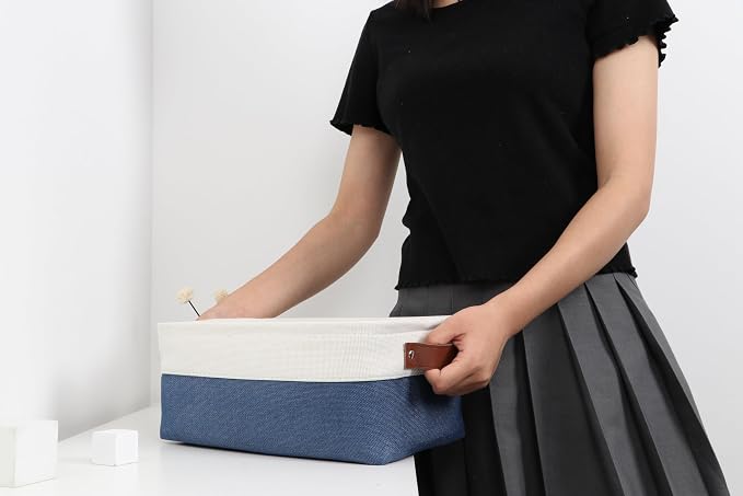 DULLEMELO Small Storage Bin, Small Fabric Rectangular Storage Basket - Image 5
