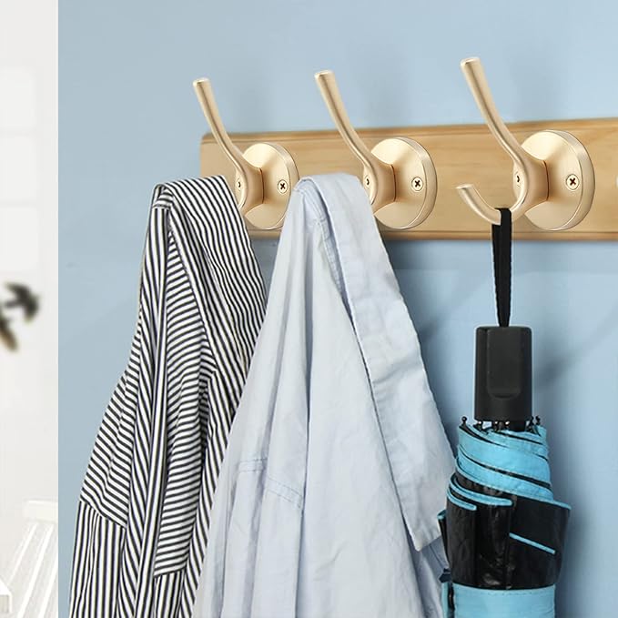 Gold Coat Hooks for Wall, 3 Pack Towel Hook Heavy Duty Metal Double Bath Robe - Image 8