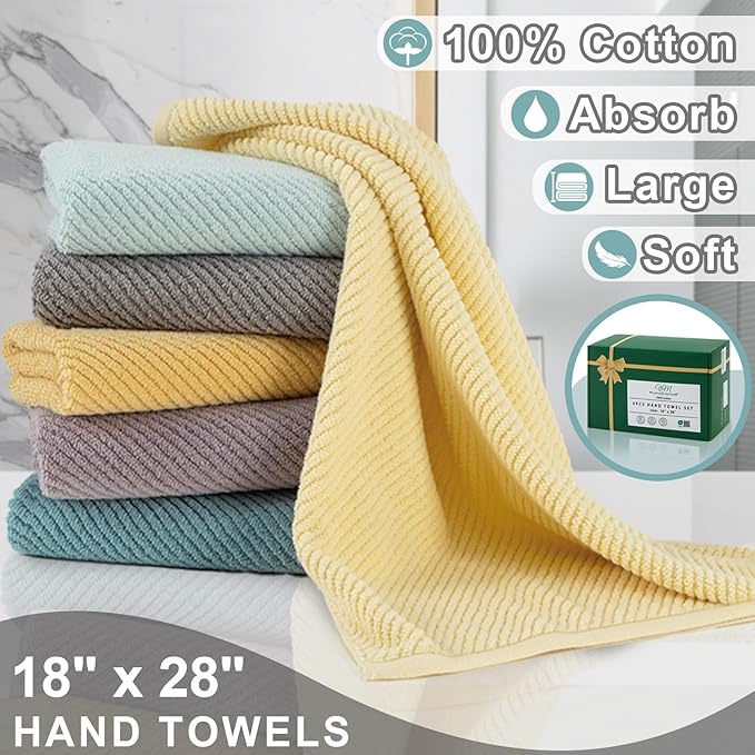 Teal Hand Towels for Bathroom, Bathroom Hand Towels Set of 4, Large 18" x 28" - Image 3