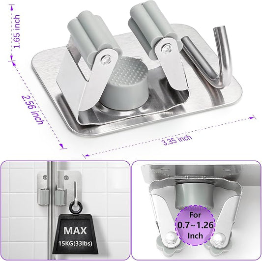 Broom Holder Wall Mount Screw Drilling, Sturdy Heavy Duty Stainless Steel Mop - Image 2