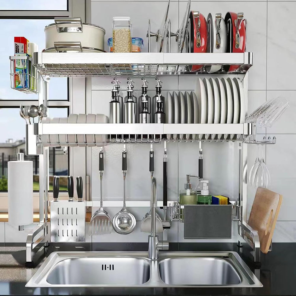 Over The Sink Dish Drainer Drying Rack 3 Tier Adjustable Width