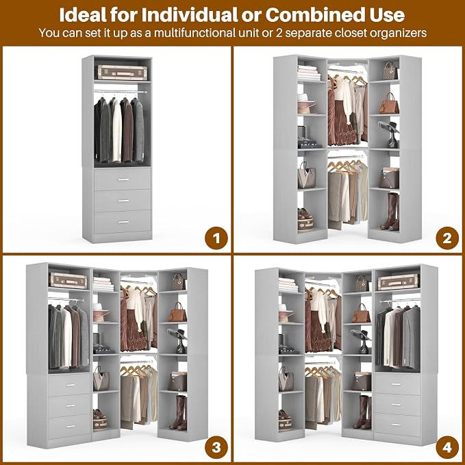 Corner Closet System with 3 Drawers, Corner Closet Organizer System with 13 - Image 6