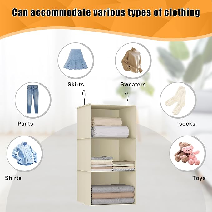 Hanging Closet Organizer and Storage 3-Shelf, Easy Mount Foldable Hanging - Image 7
