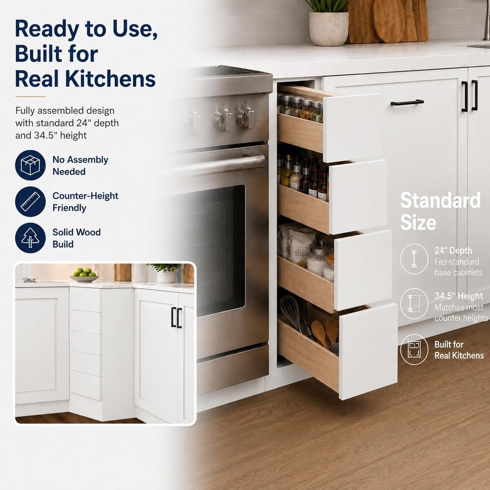 6 Inch Narrow Kitchen Cabinet with 5 Drawers (Dov White, Shaker)