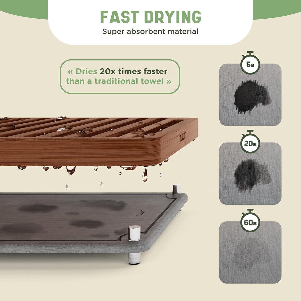 NIUM Stone Drying Mat for Kitchen Counter & Bamboo Rack - 16″x12″
