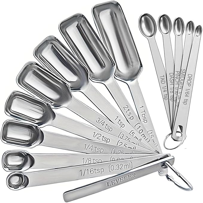 Stainless Steel Measuring Spoons Set of 14 by YUNNKEEY