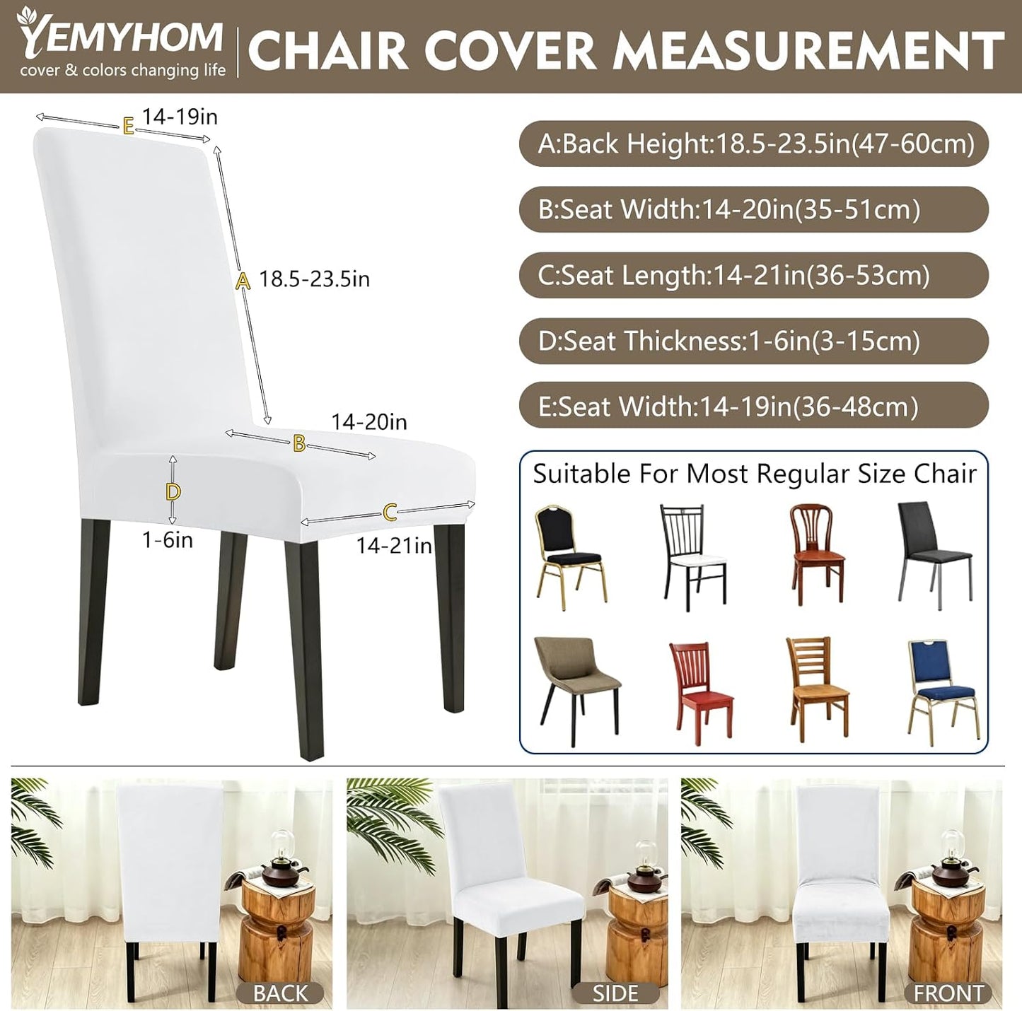 YEMYHOM Real Velvet Dining Chair Covers Set of 6, Stretch Parsons Chair Slipcovers, Super Soft Removable Washable Kitchen Chair Protector Cover for Dining Room, Restaurant, Banquet (White)