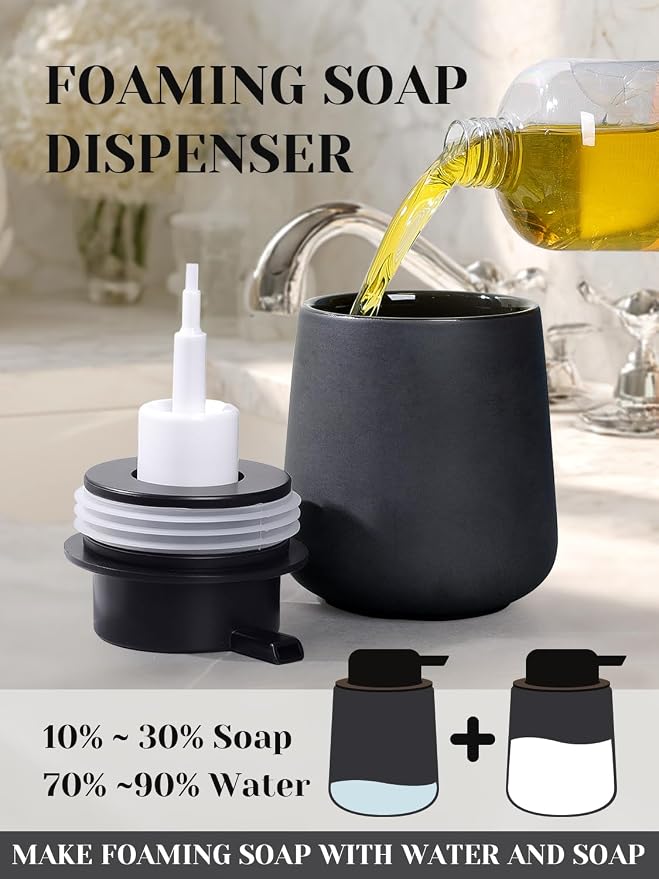 INGOFIN Ceramic Foaming Soap Dispenser - 12oz Foam Hand Soap Dispenser Bathroom - Image 3