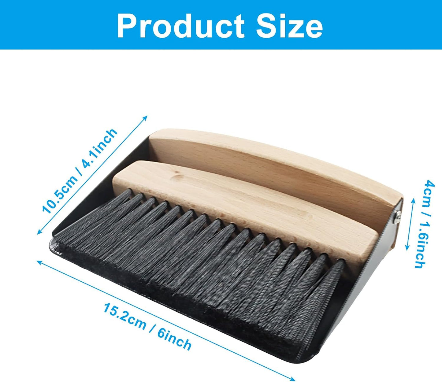 Hordion Small Dust Pan and Brush Set, Mini Hand Whisk Broom and Dustpan, Wooden Crumb Sweeper for Home Office Desktop Countertops Sofa, Black