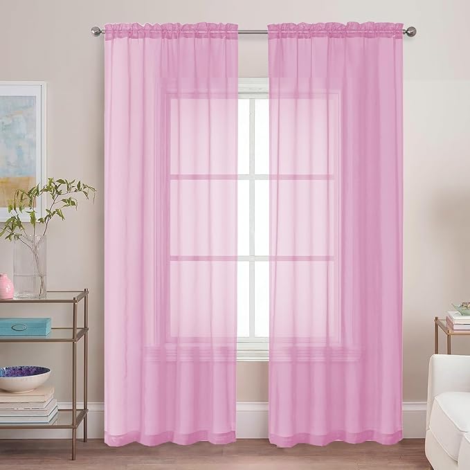 Chyhomenyc Light Pink Sheer Curtains 84 Inch Length 2 Panels, Light Filtering by Chyhomenyc