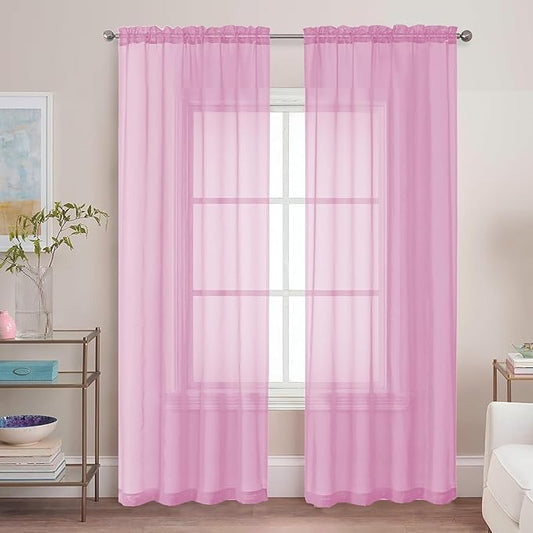 Chyhomenyc Light Pink Sheer Curtains 84 Inch Length 2 Panels, Light Filtering by Chyhomenyc