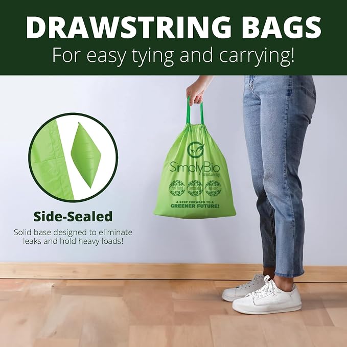 Simply Bio 3 Gallon Compostable Trash Bags Liners Drawstring, Heavy Duty Extra - Image 3