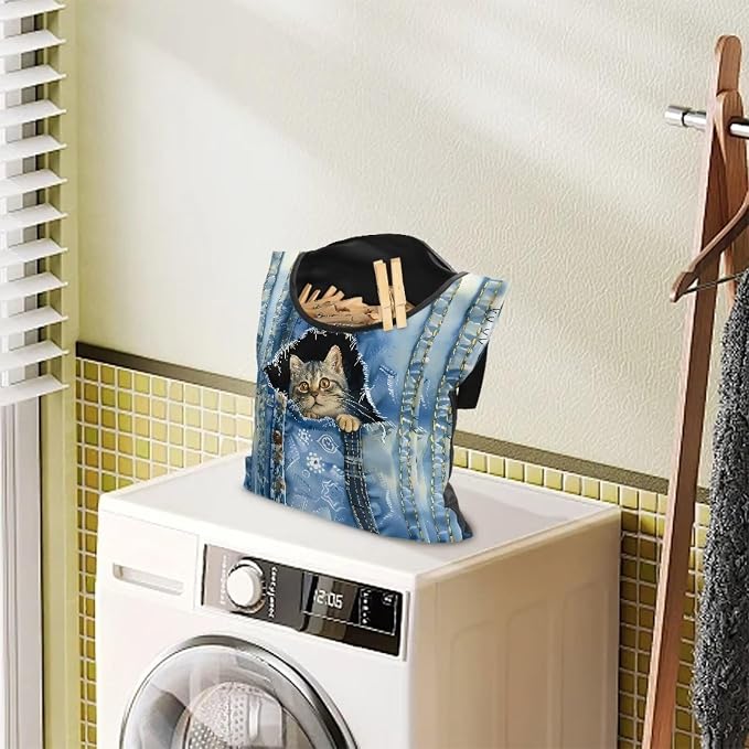 Cat Pin Bag with Hanging Rope, Laundry Hanging Bag, Fits Clothes Lines - Image 3