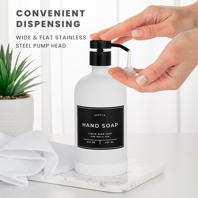16oz Glass Soap Dispenser with Stainless Steel Pump, 21 Waterproof Labels - Image 4