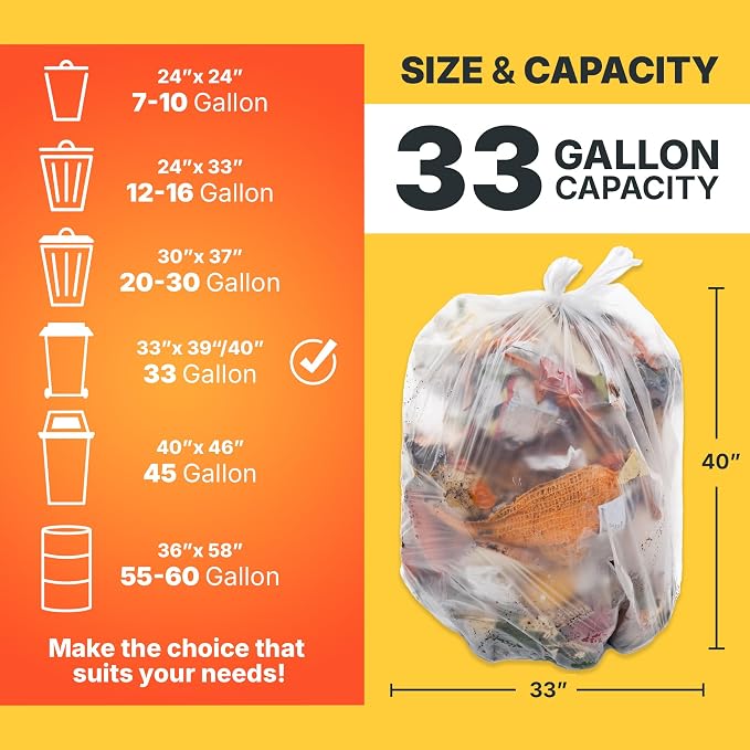 33 Gallon Trash Bags, 16 Micron High Density Pure HDPE Garbage Can Liners Bulk - Image 2