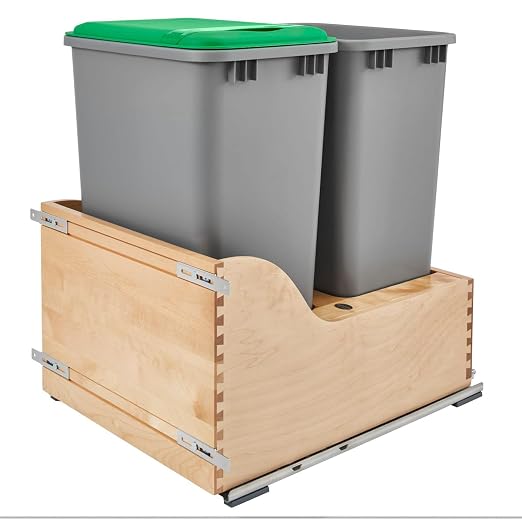 Rev-A-Shelf Pullout Trash Cans for Kitchen Cabinet, Dual 50 Qt Bins by Rev-A-Shelf