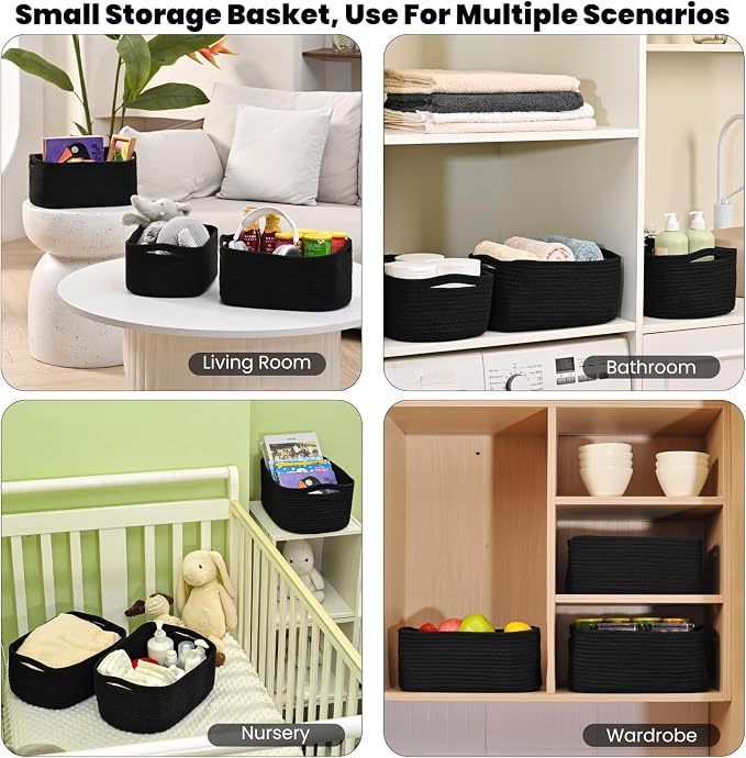 Small Black Baskets for Organizing, Storage Baskets for Shelves, Small Woven - Image 5