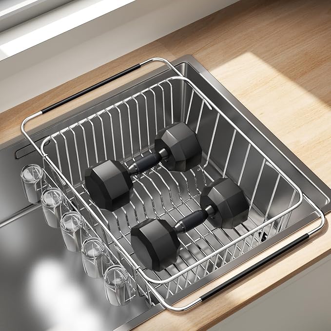 Dish Drying Rack in Sink, Extendable Stainless Steel Dish Drainers - Image 9