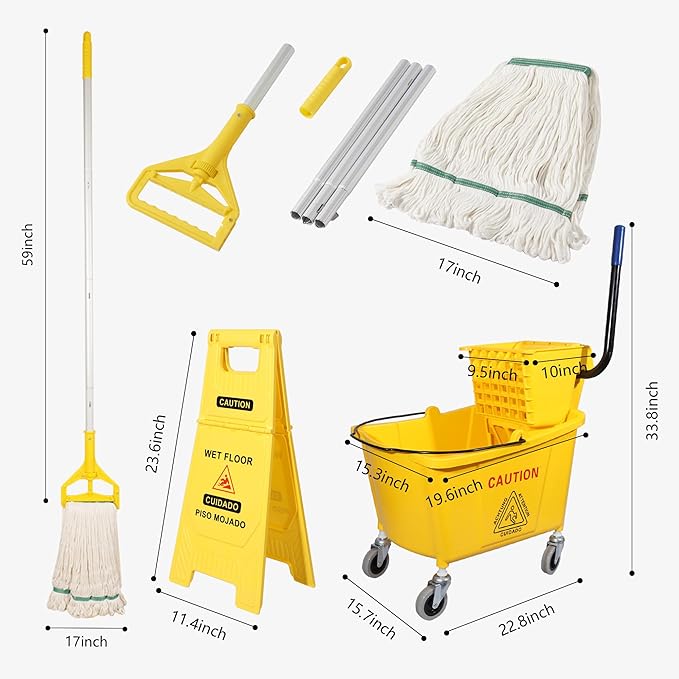 35Qt. Side-Press Mop Bucket and Wringer Combo on Wheels, - Image 2