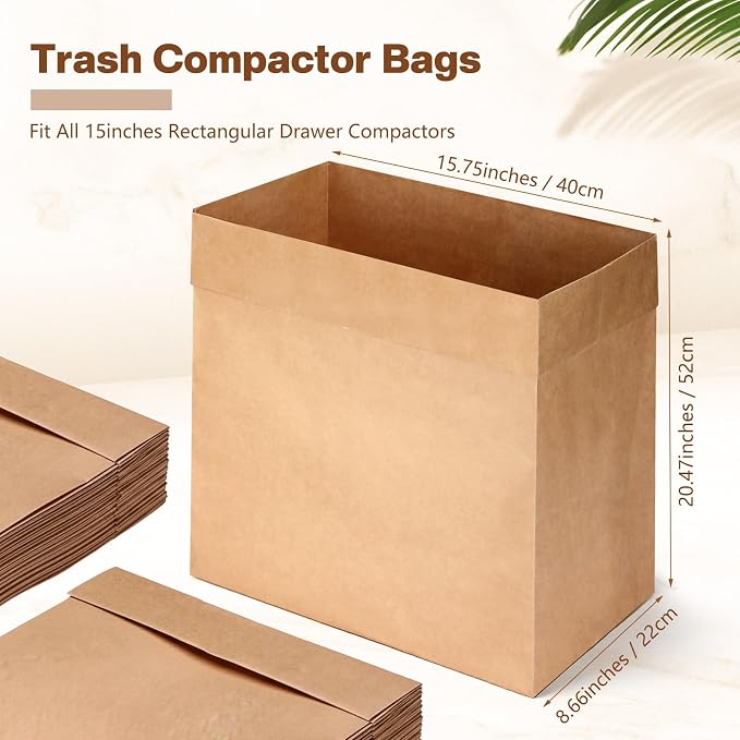 60 Pcs Trash Compactor Bags for Kitchen Pre-Cuffed Heavy Duty Kraft Paper - Image 2