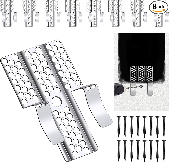 Drywall Repair Clips, 8 Pack Stainless Steel Wall Patch Kit by AdventureBuiltHomePerfected