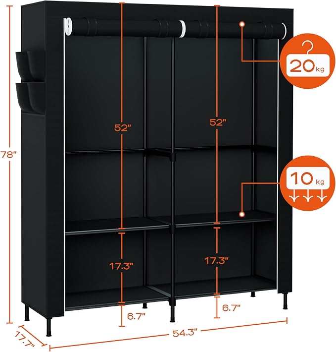 Portable Closet, 54.3 Inch Large Capacity Wardrobe Closet - Image 3