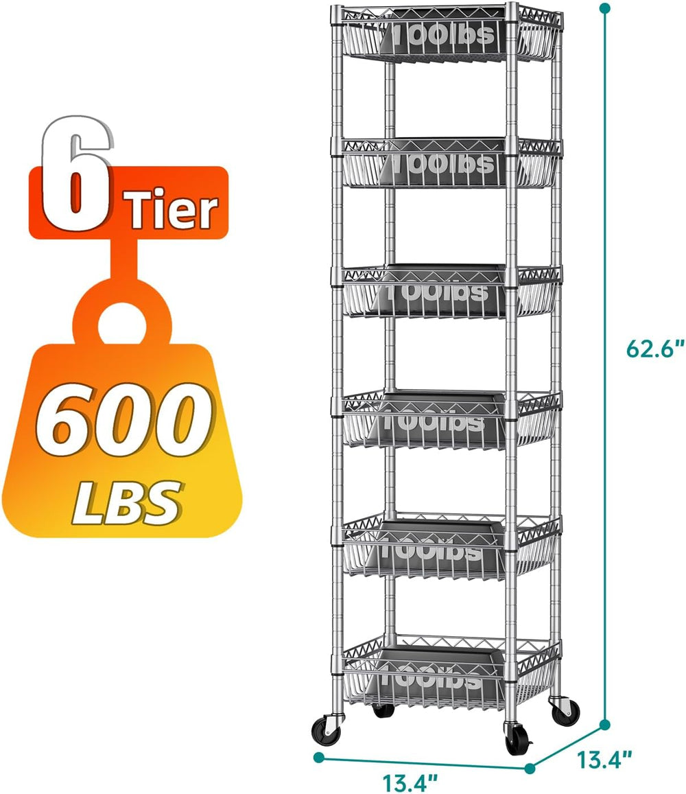 SINGAYE 6 Tier Shelf Wire Shelving Adjustable Storage Shelves Basket Rack