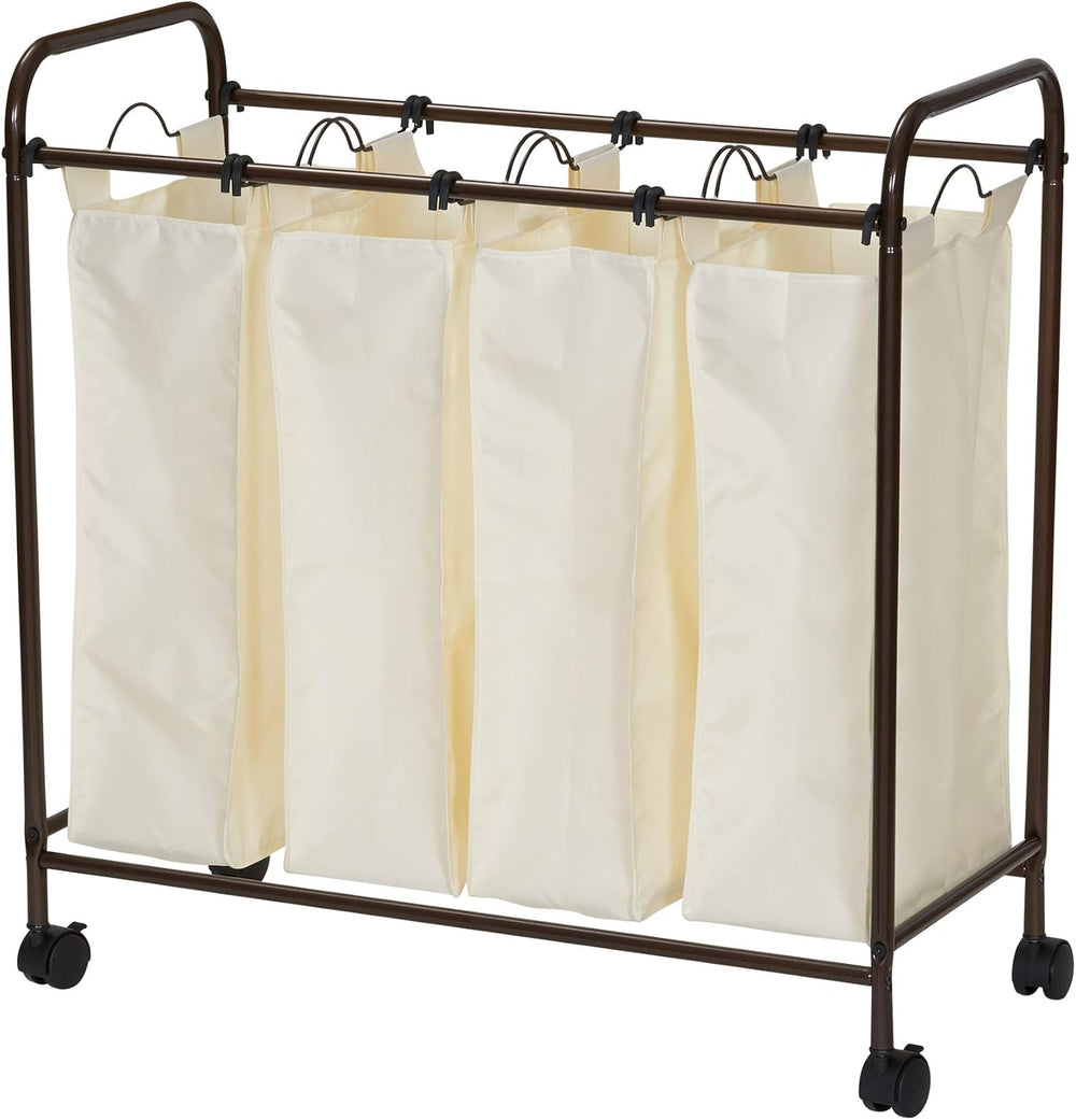 Household Essentials 7173 Rolling Quad Laundry Sorter with Removable Hamper B...