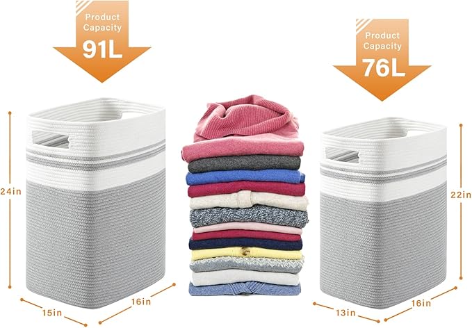 OIAHOMY 91L Laundry Hamper, XXXLarge Laundry Basket, Collapsible Cotton Rope - Image 3