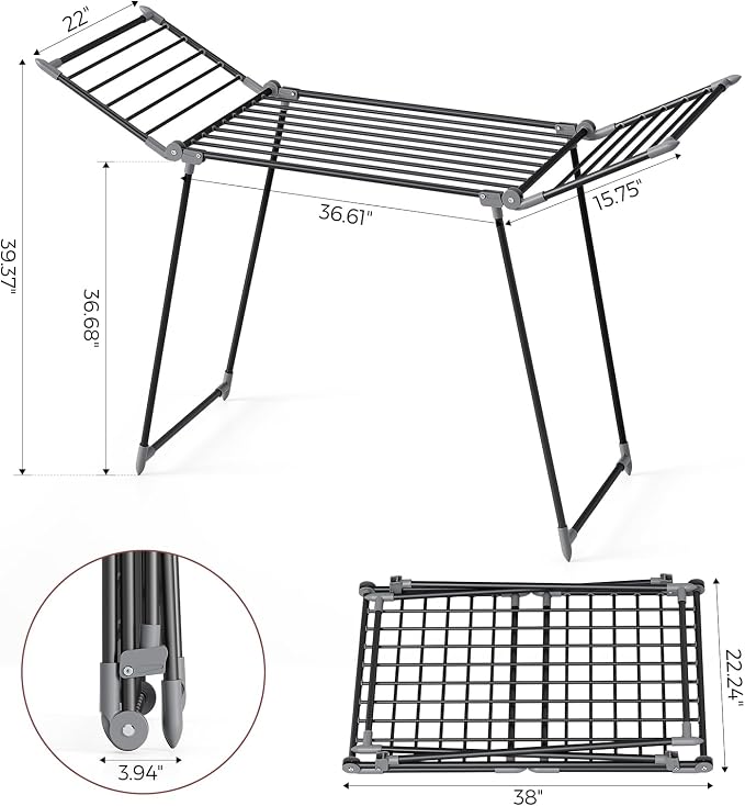 APEXCHASER Clothes Drying Rack Foldable, Large Drying Rack Clothing, Winged - Image 2