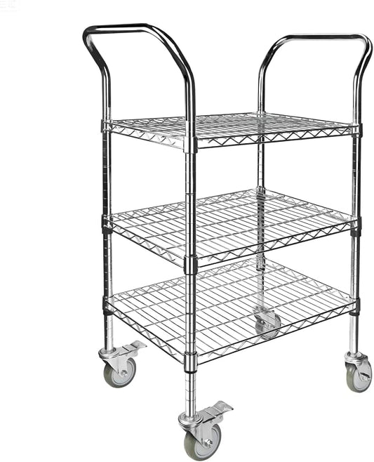 Northsky 3-Shelf Wire Utility Cart on Wheels, Chrome Finish Rolling Metal - Image 2