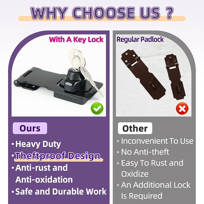 Alise Keyed Hasp Lock, 4 Inch Safety Packlock Clasp Hasps Latch, Garage Doors - Image 7