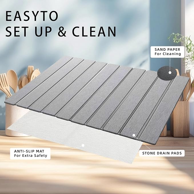 Stone Drying Mat for Kitchen Counter, Collapsible Dish Drying Mat, Fast Drying - Image 5