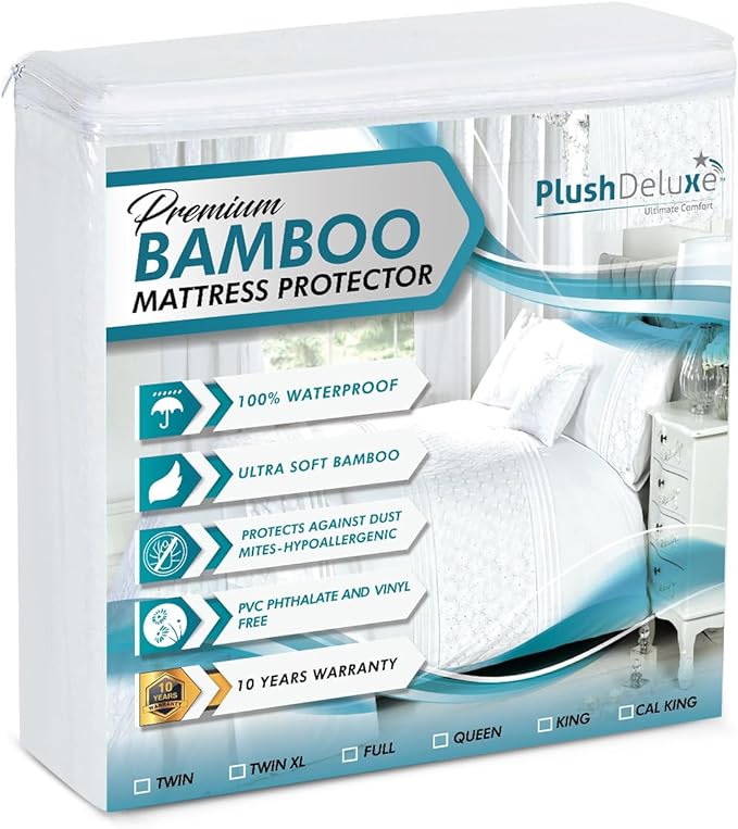 PlushDeluxe Premium Bamboo Mattress Protector – King Size, Waterproof, & Ultra by PlushDeluxe
