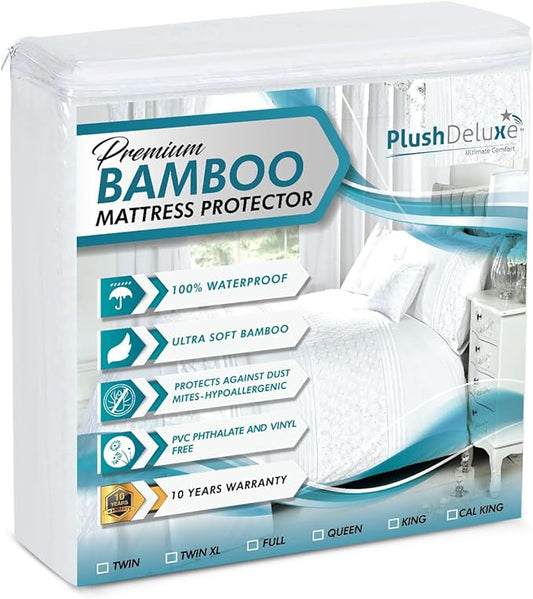 PlushDeluxe Premium Bamboo Mattress Protector – King Size, Waterproof, & Ultra by PlushDeluxe