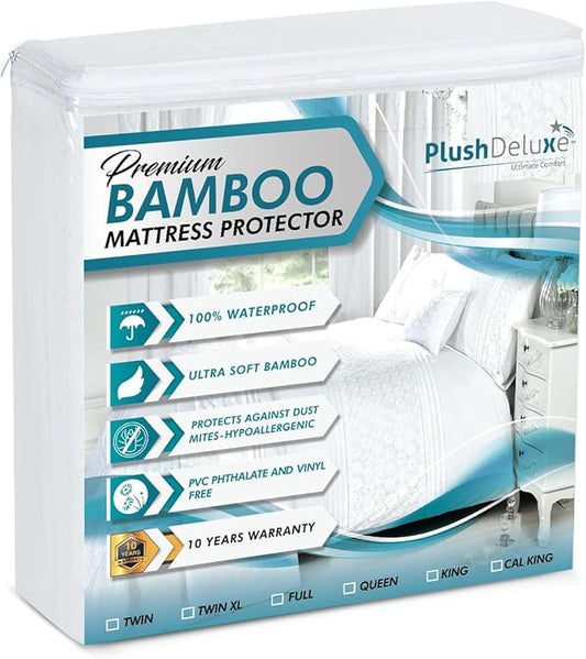 PlushDeluxe Premium Bamboo Mattress Protector – Queen Size, Waterproof by PlushDeluxe