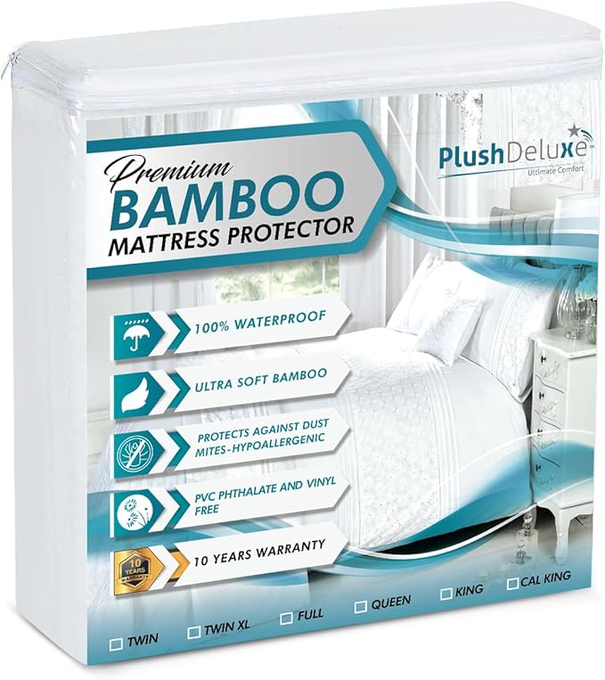 PlushDeluxe Premium Viscose Mattress Protector – Cal-King Size, Waterproof by PlushDeluxe
