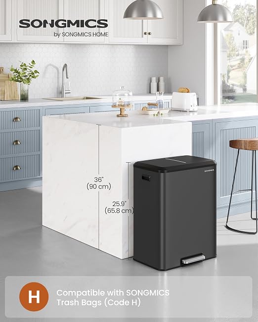 SONGMICS Trash Can, 2 x 8 Gallon Double Garabge Can - Image 2