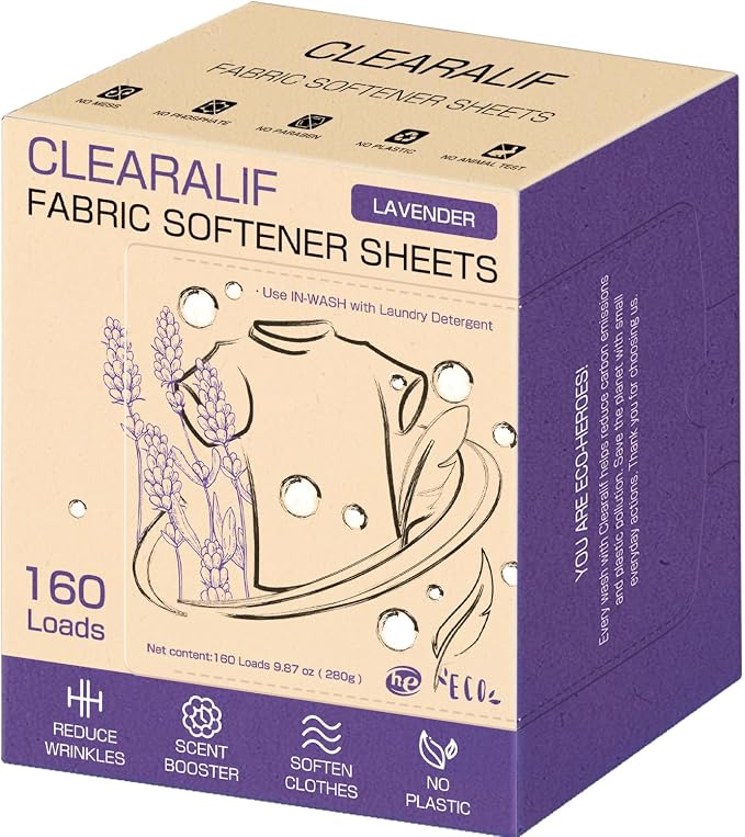CLEARALIF laundry Fabric Softener Sheets, Lavender Scent, 160 Loads, Eco by CLEARALIF