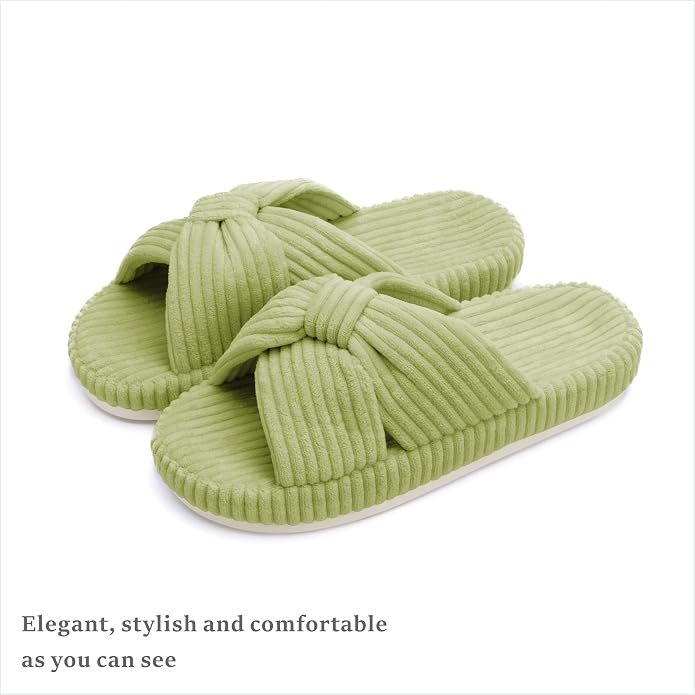 Chantomoo Slippers for Women Memory Foam House Bedroom Corduroy Bow Crossbands - Image 5