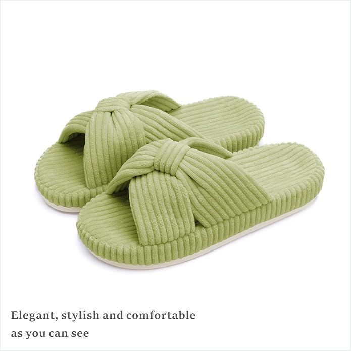 Chantomoo Slippers for Women Memory Foam House Bedroom Corduroy Bow Crossbands - Image 5