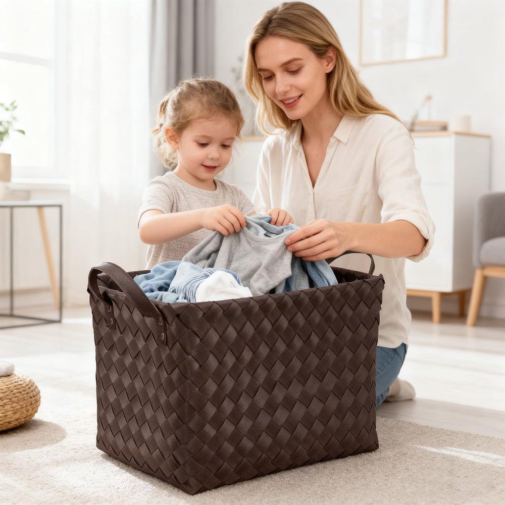 4-Pack Laundry Baskets,Wicker Storage Baskets for Shelves,Coffee