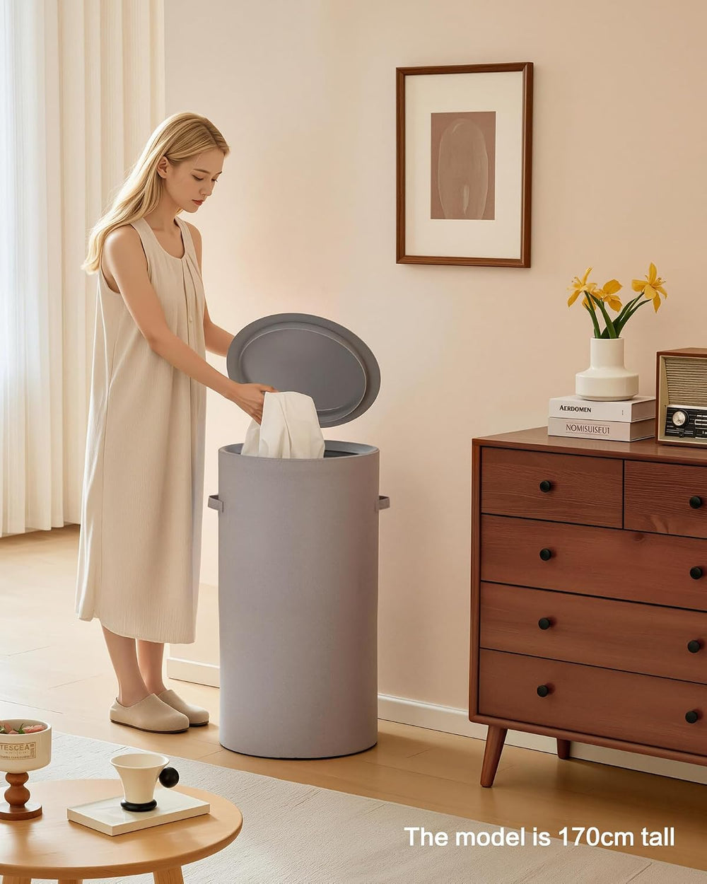 126L Laundry Basket with Lid, Laundry Hamper, Laundry Room, Gray